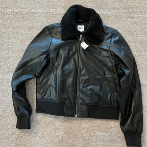 GAP vegan leather jacket shearling trimmed